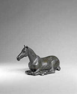 Dame Elisabeth Frink R.A. (British, 1930-1993) Lying Down Horse 43 cm. (17 in.) long (Conceived ...: Dame Elisabeth Frink R.A. (British, 1930-1993) Lying Down Horse signed and numbered 'Frink 4/6' (on the left flank) and stamped with foundry stamp (on the underside) bronze with a dark brown patina 43