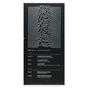 Joy Division: A Rare Factory 10 + 4 Black Insert Promotional Poster, 1979,: Joy Division: A Rare Factory 10 + 4 Black Insert Promotional Poster, 1979, designed by Peter Saville, printed on paper, featuring Factory 10 Unknown Pleasures by Joy Division, A Certain Ratio, Orchest