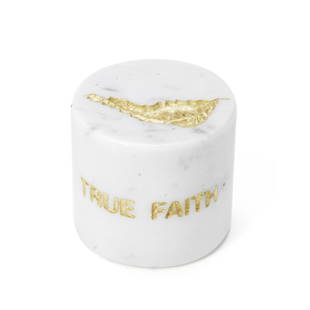 New Order: A Factory Records Commemorative 'True Faith' Paperweight, 1987,: New Order: A Factory Records Commemorative 'True Faith' Paperweight, 1987, Catalogue no. FAC 183, designed by Peter Saville Associates and Trevor Key, cylindrical marble paperweight with Factory Recor