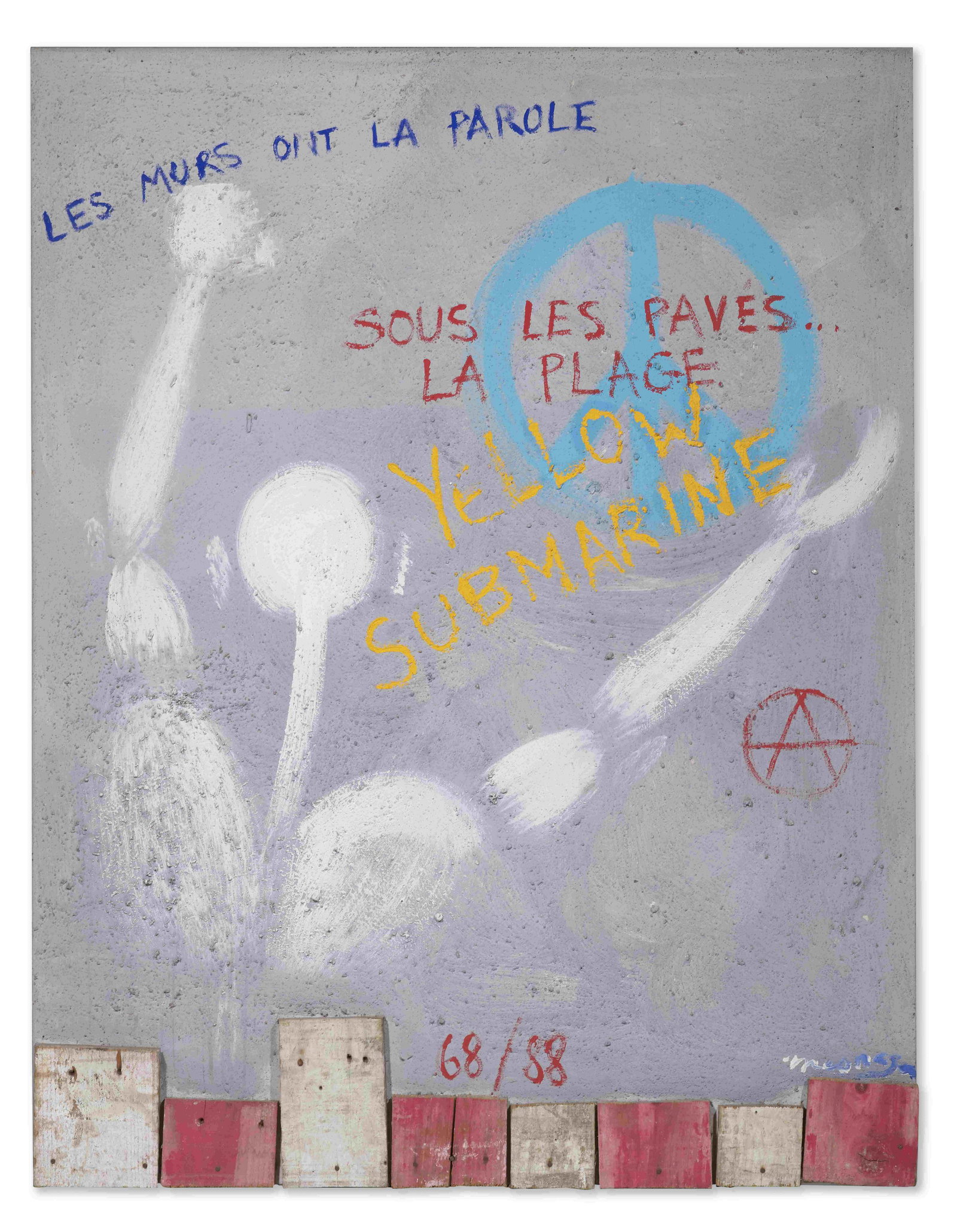 JÉRÔME MESNAGER (Né en 1961) Sous les pavés... La plage 1988: JÉRÔME MESNAGER (Né en 1961) Sous les pavés... La plage 1988 signé, titré et daté 88 ; daté 88 et inscrit 47 au revers acrylique, sable et bois sur toile