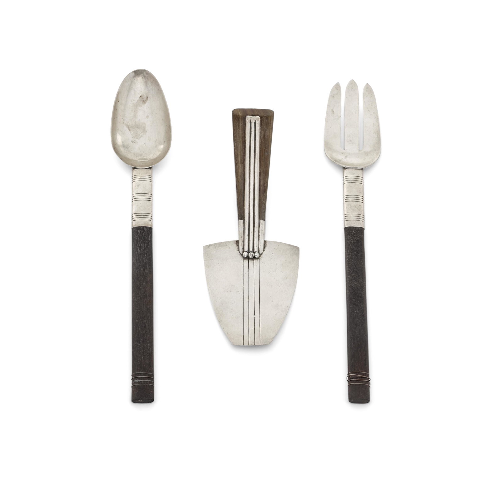 THREE MEXICAN WOOD AND STERLING SILVER SERVING PIECES, WILLIAM SPRATLING, 1964-1967 Taxco (1 of 1)