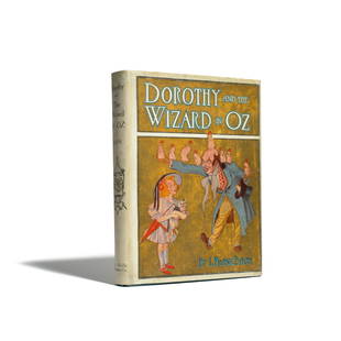 BAUM, L. FRANK. 1856-1919. Dorothy and the Wizard in Oz. Chicago: Reilly & Britton, 1908.: BAUM, L. FRANK. 1856-1919. Dorothy and the Wizard in Oz. Chicago: Reilly & Britton, 1908. 4to. 16 color plates by John R. Neill. Publisher's blue cloth stamped in black, with pictorial applique on cov