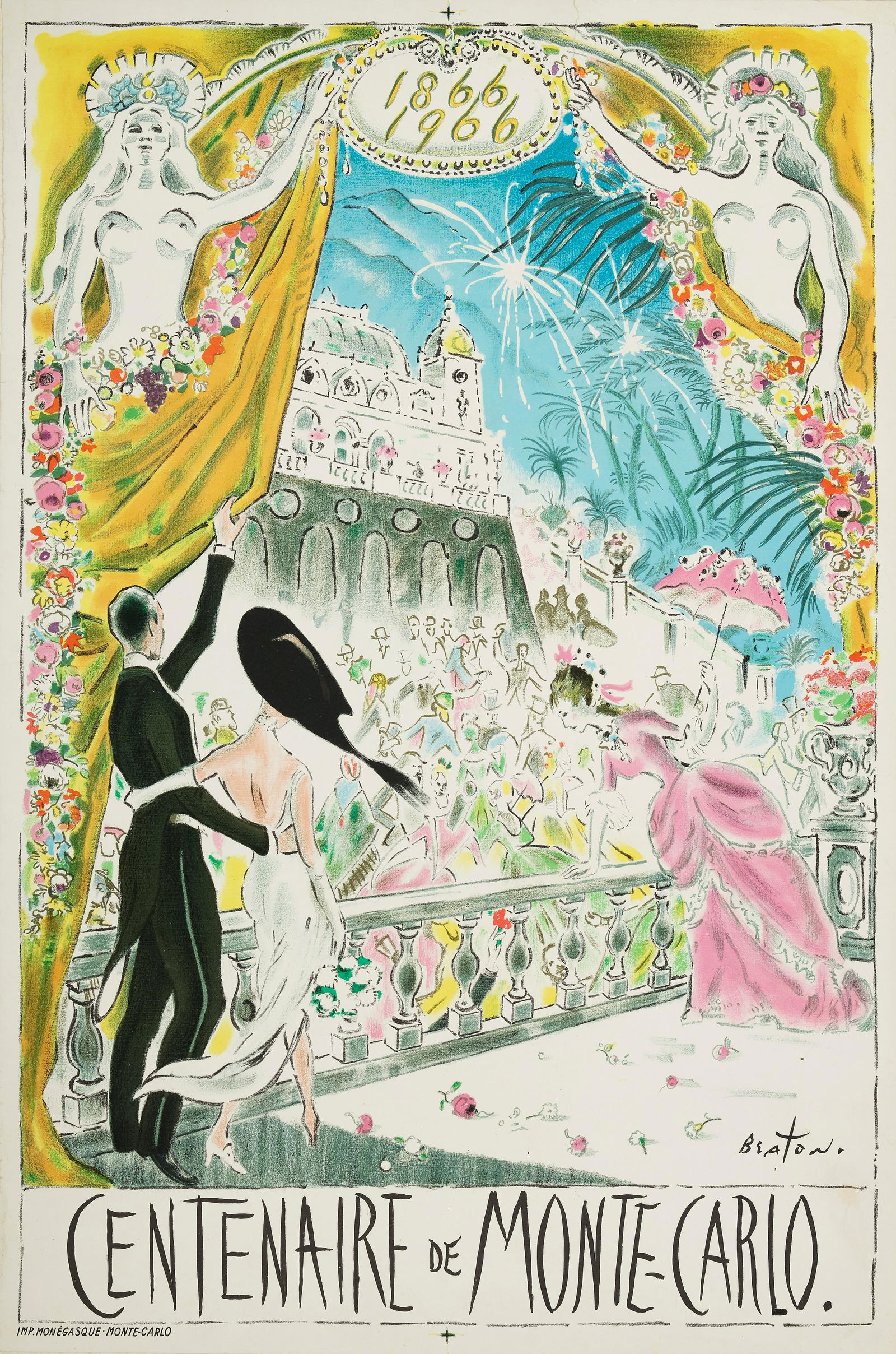 CECIL BEATON (1904-1980) CENTENAIRE de MONTE - CARLO: CECIL BEATON (1904-1980) CENTENAIRE de MONTE - CARLO lithographic poster in colours, 1966, printed by Monegasque, Monte-Carlo, cond. B+, backed on linen and: Air France, Paris by E. Lancaster. (2) 24