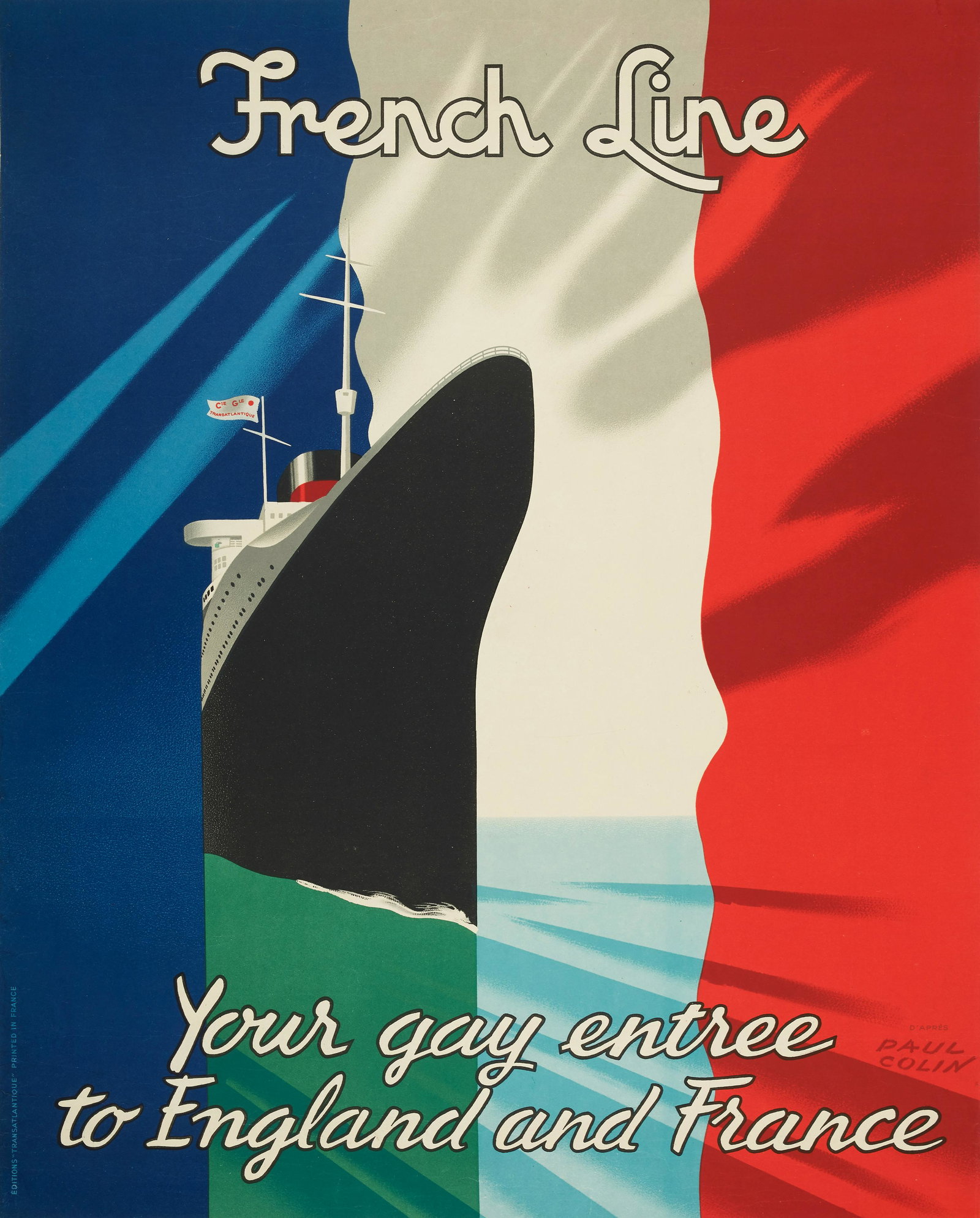 d'APRES PAUL COLIN ( 1892 - 1985 ) FRENCH LINE, Your Gay entree to England and France (1 of 1)