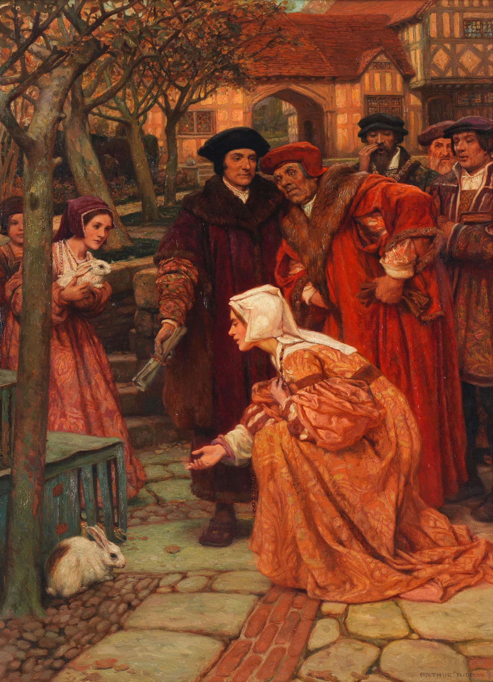 Arthur Augustus Dixon (British, 1893-1920) Thomas More with his daughters entertaining Cardinal ... (1 of 2)