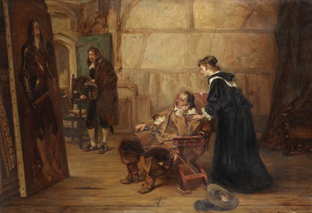 Robert Alexander Hillingford (British, 1828-1904) Admiring the portrait: Robert Alexander Hillingford (British, 1828-1904) Admiring the portrait signed and dated 'R.Hillingford 1885' (lower right) oil on canvas 75.9 x 113.7cm (29 7/8 x 44 3/4in). Footnotes: Rob