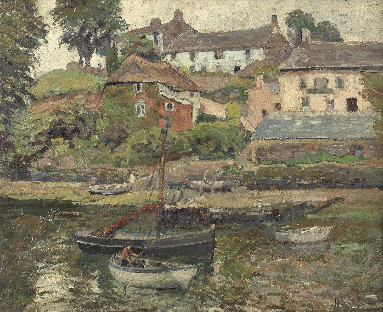 John Anthony Park (British, 1880-1962) Houses overlooking the estuary: John Anthony Park (British, 1880-1962) Houses overlooking the estuary signed and dated 'JA PARK 15' (lower right) oil on board 36.2 x 44.4cm (14 1/4 x 17 1/2in). This lot is subject to the following l