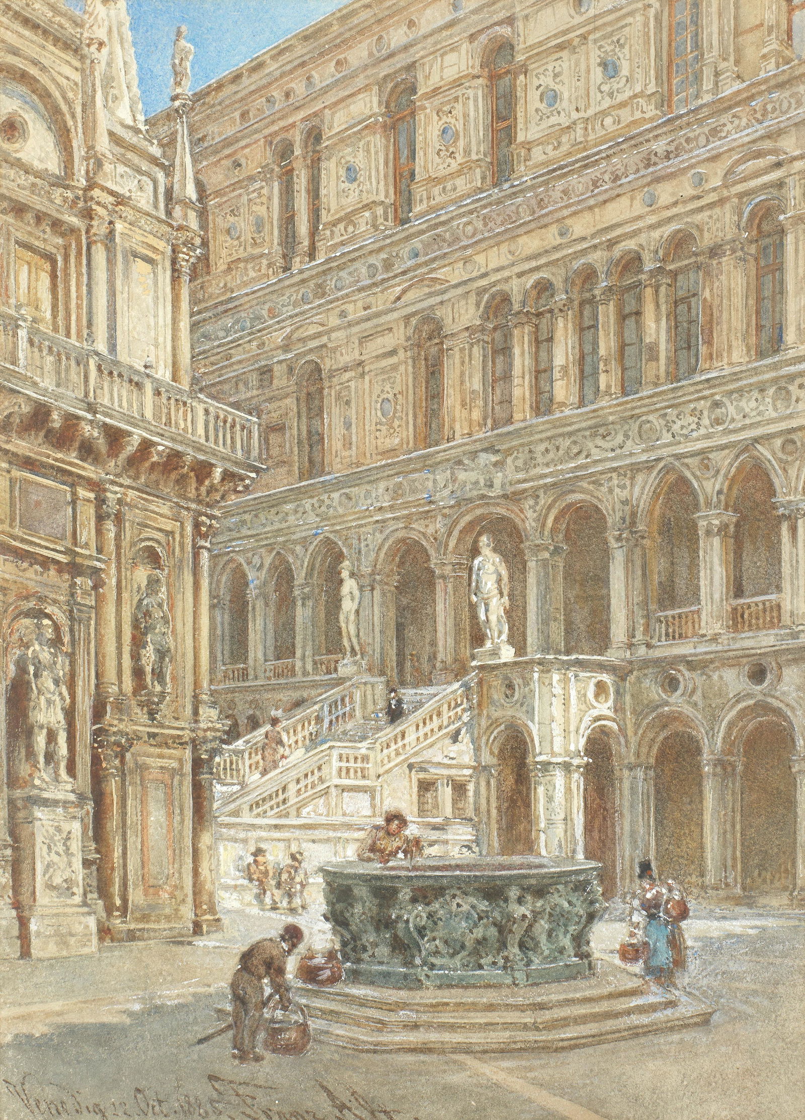 Franz Alt (Austrian, 1821-1914) Courtyard of the Doge's Palace, Venice: Franz Alt (Austrian, 1821-1914) Courtyard of the Doge's Palace, Venice signed, inscribed and dated 'Venedig 22.Oct.1885.Franz Alt.' (lower left) watercolour heightened with white 26.7 x 19cm (10 1/2 x