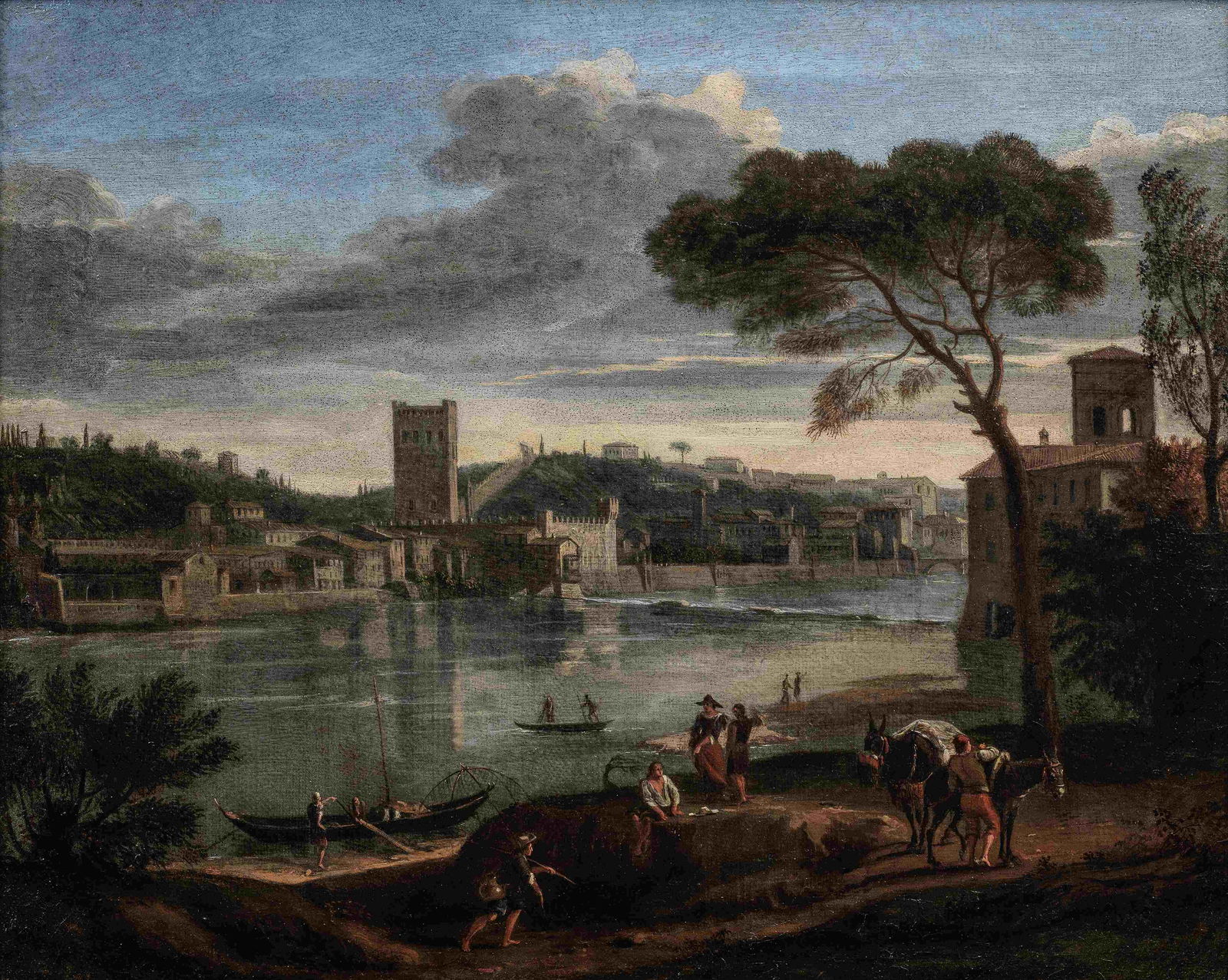 Gaspar van Wittel, called Vanvitelli (Dutch, circa 1653-1736) Florence, a view of the Arno at th...: Gaspar van Wittel, called Vanvitelli (Dutch, circa 1653-1736) Florence, a view of the Arno at the pescaia di San Niccolò signed with initials 'G. V. W.' (lower left) oil on canvas, unlined 42.3 x