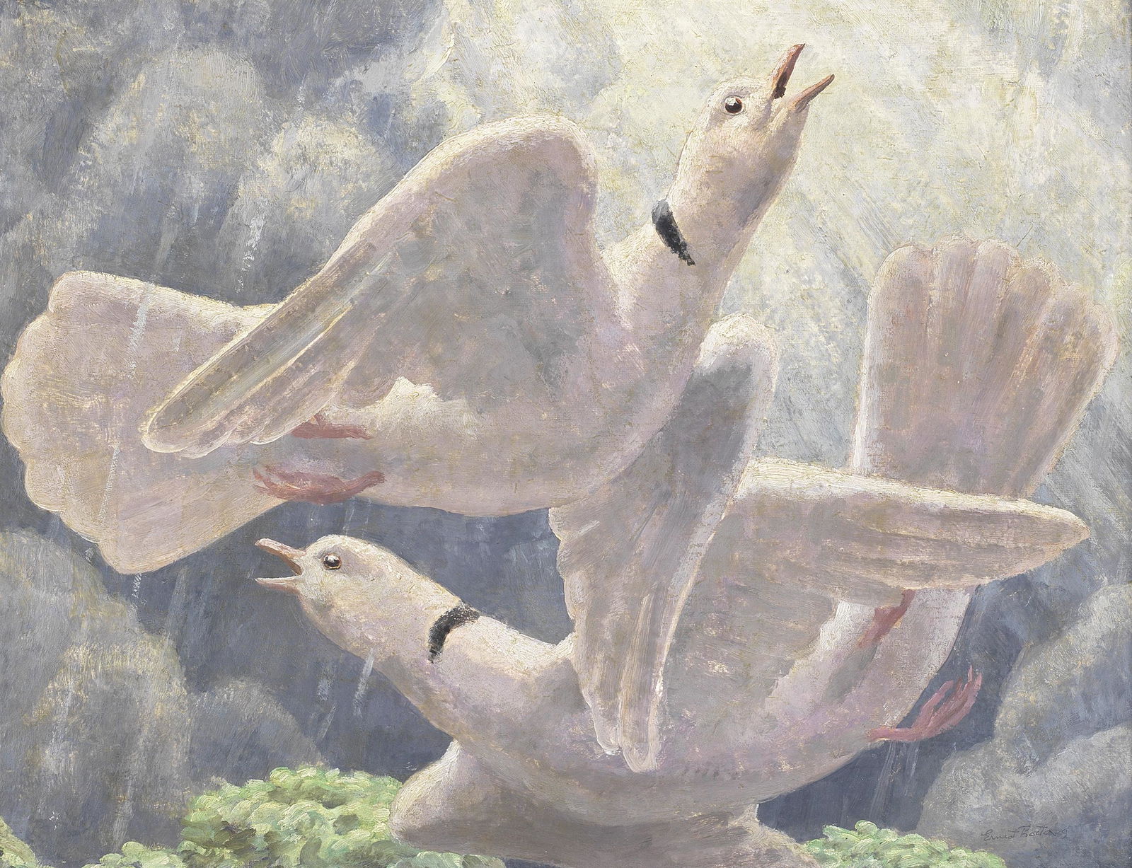 Ernest Procter (British, 1886-1935) Home in Danger (with a further unfinished oil of a harbour s...: Ernest Procter (British, 1886-1935) Home in Danger signed and dated 'Ernest Procter 29' (lower right) oil on canvas 35 x 46cm (13 3/4 x 18 1/8in). with a further unfinished oil of a harbour scene, on