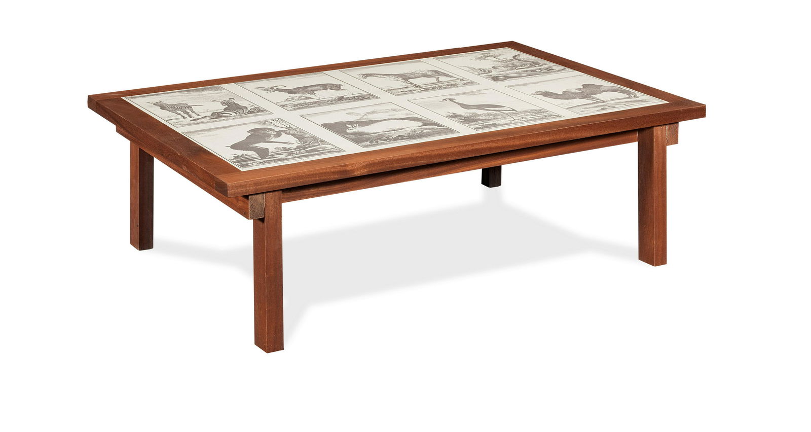 Tom Adams (American, 1926-2019) Animal Squares Table 101cm (39 3/4in) long, 67cm (26 3/8in) wide...: Tom Adams (American, 1926-2019) Animal Squares Table laminate table top designed by Tom Adams and made by DANAD Design circa 1960, with later wooden frame, thrice stamped with DANAD design symbol (onc