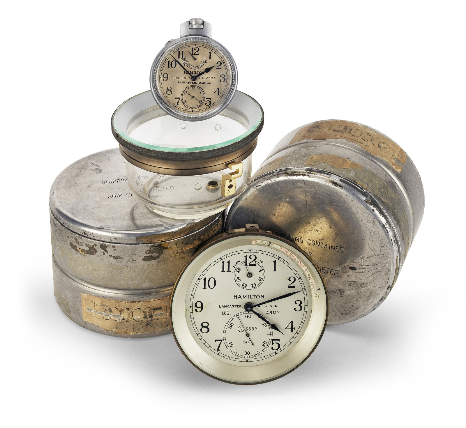 A rare glass exhibition case for a Hamilton two-day marine chronometer, together with a Hamilton... (1 of 1)