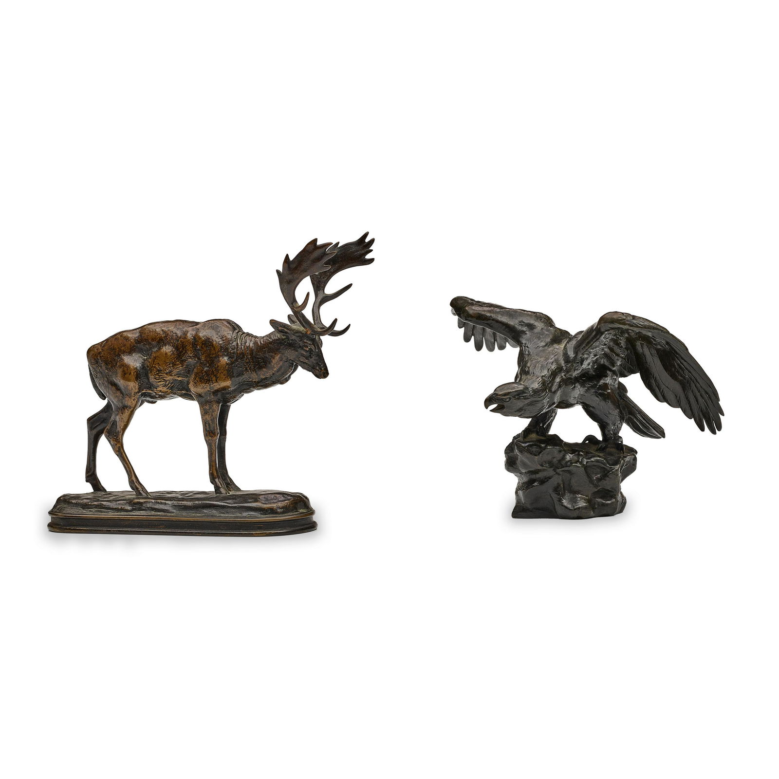 TWO FRENCH PATINATED BRONZE FIGURES OF ANIMALSAntoine-Louis Barye (French, 1795-1875), late 19th... (1 of 1)