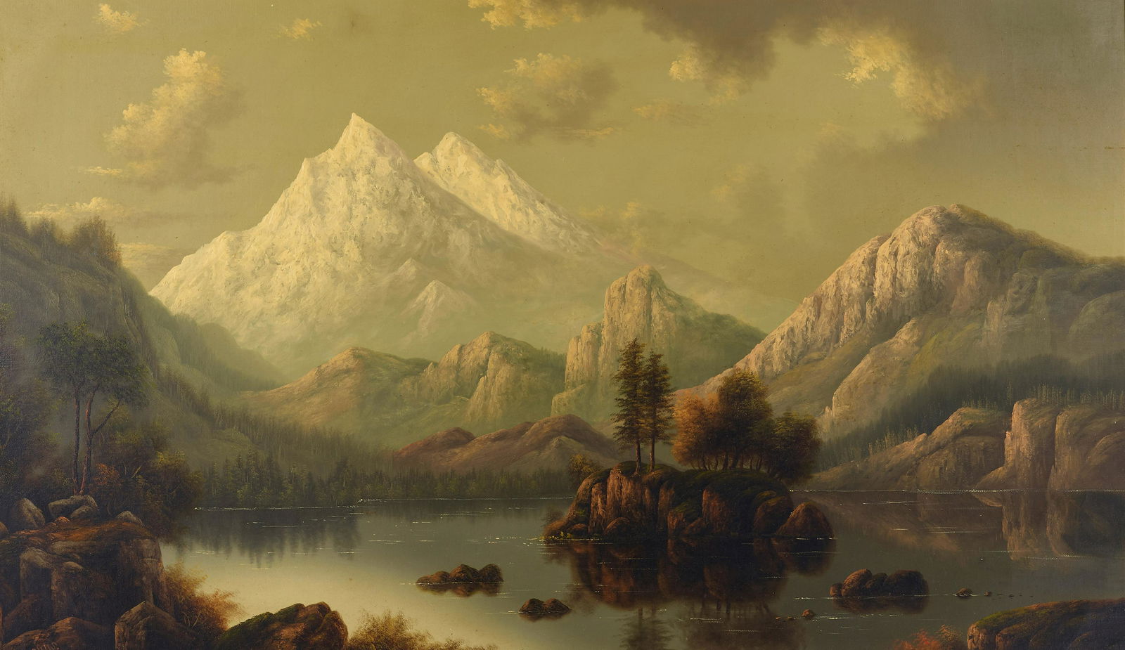 Eliza Barchus (1857-1959) Snowcapped mountains above a lake 30 x 50 in. framed 42 x 62 in. (1 of 3)