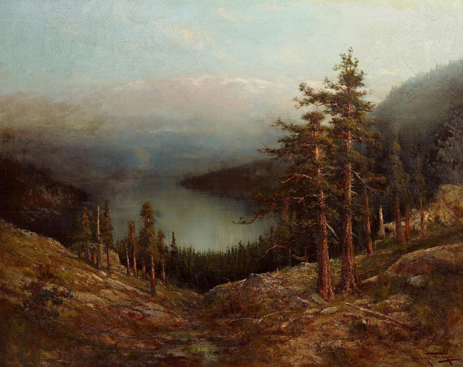 Hugo Anton Fisher (1854-1916) Sierra Lake View 29 x 36 in. framed 35 x 42 in. (1 of 2)