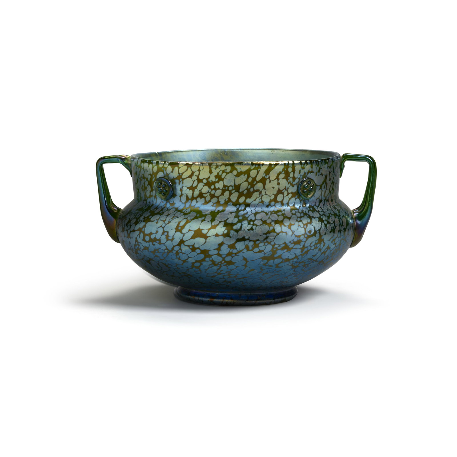 LOETZ (1890-1920) Two-Handled Vasecirca 1900decorated and applied iridescent glass, unmarkedheig...: LOETZ (1890-1920) Two-Handled Vase circa 1900 decorated and applied iridescent glass, unmarked height 4 3/4in (12cm); width 9 1/2in (24.1cm); depth 7 1/4in (18.4cm) Footnotes: Provenance Private Colle