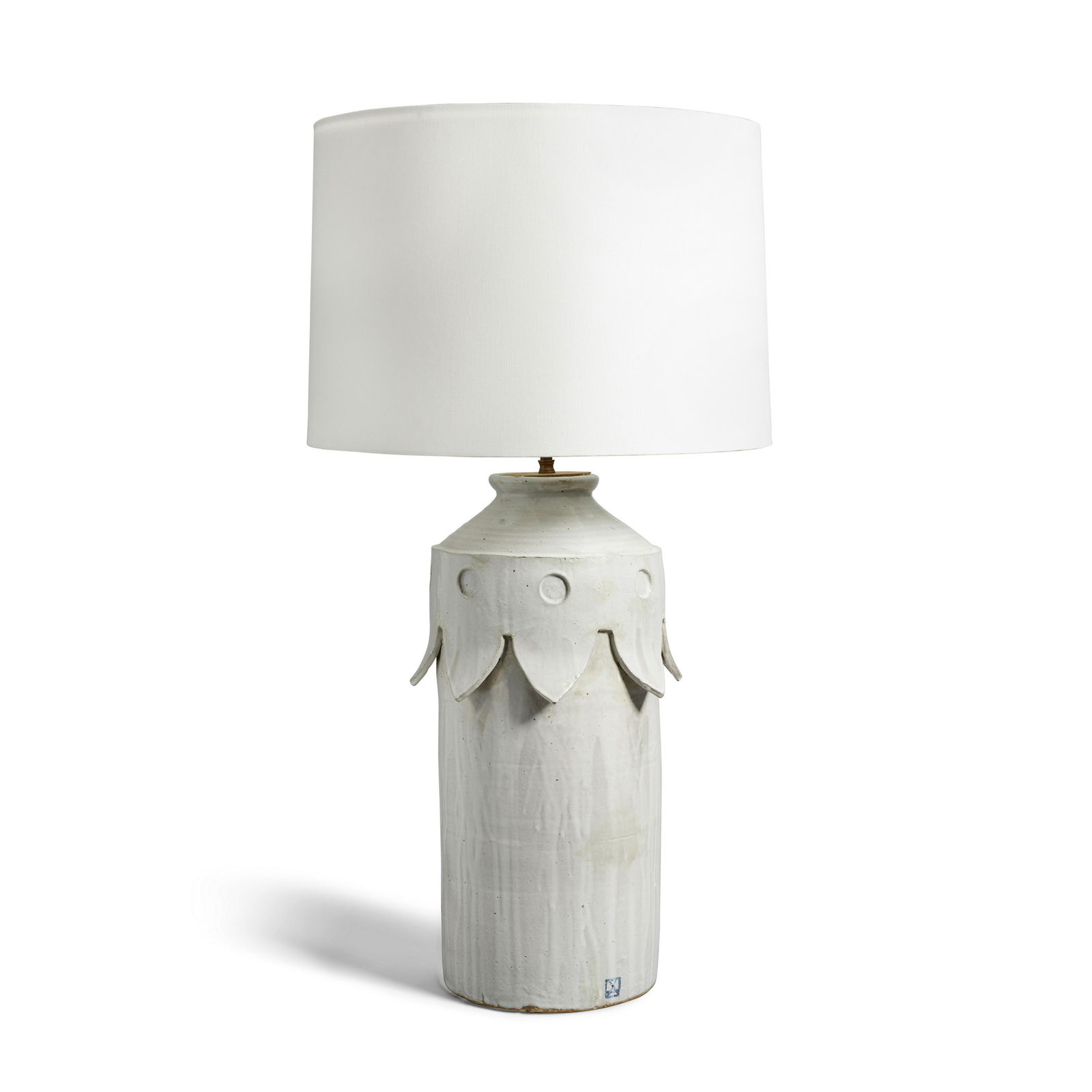 ANTONIO ATTOLINI (1931-2012) Table Lampglazed earthenware, silk shade, stamped with artist's mar... (1 of 2)