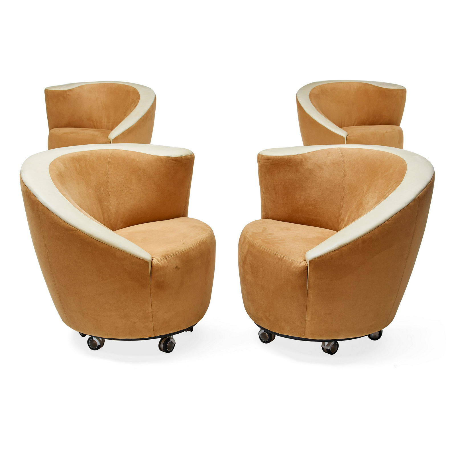 VLADIMIR KAGAN (1927-2016) Set of Four Swiveling Nautilus Chairs1980sleather, suede, aluminum, r... (1 of 2)