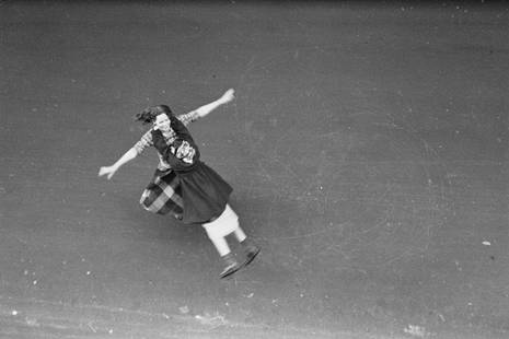 Ruth Orkin (1921-1985); Girls twirling on street, New York City;: Ruth Orkin (1921-1985) Girls twirling on street, New York City, 1948 Gelatin silver print, printed later, facsimile signature blindstamp in the margin; signed, titled, dated by Mary Engel, Estate Exec
