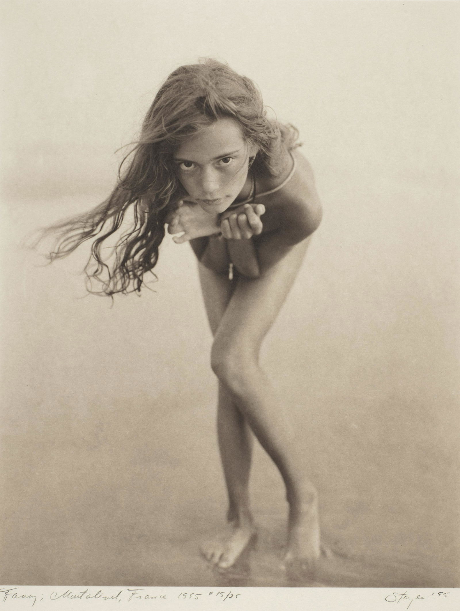 Jock Sturges (born 1947); Fanny; Montalivet France;: Jock Sturges (born 1947) Fanny; Montalivet France, 1995 Platinum Palladium Print; Signed, dated and numbered 15/25' in pencil on the margin. 9 1/2 x 7 1/2in (24.1 x 19.5cm) sheet 14 x 12in (35.6 x 30.