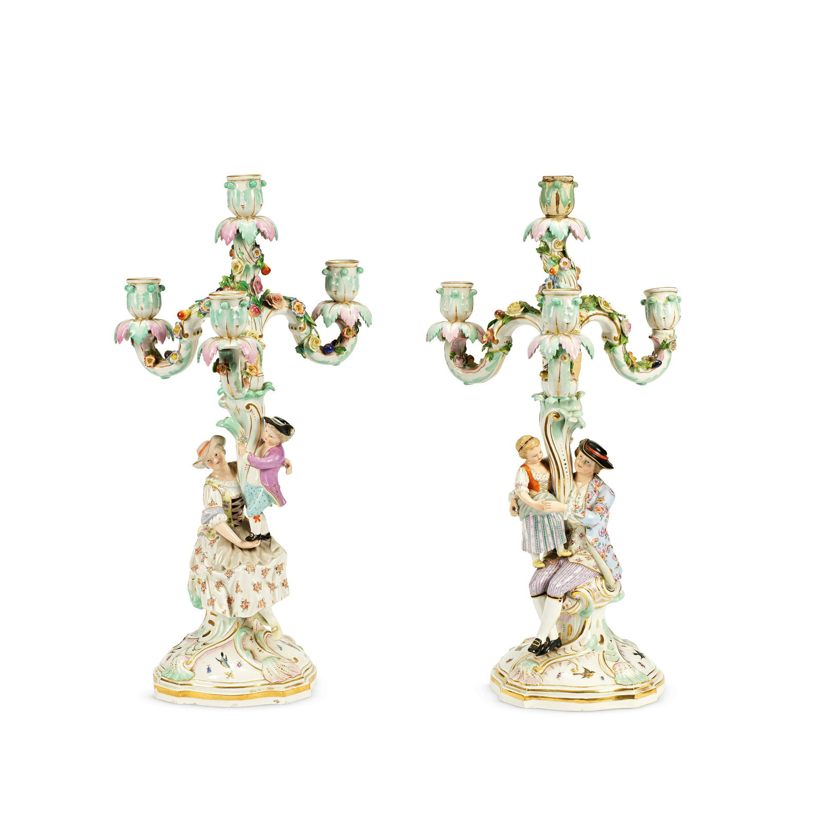 A pair of late 19th century Meissen porcelain figural four light candelabra  (4) (1 of 1)
