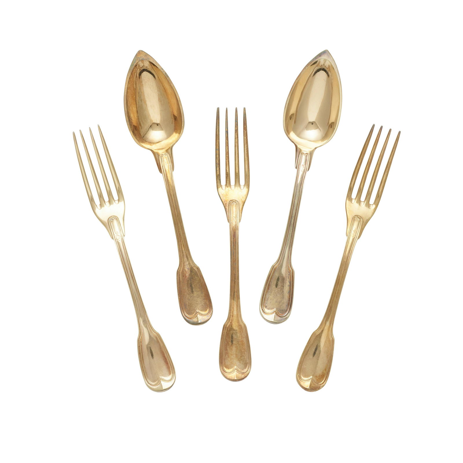 A SET OF FRENCH STERLING SILVER-GILT FRUIT FORKS AND SPOONS FOR TWELVE Paris, 1819-1838 (1 of 1)