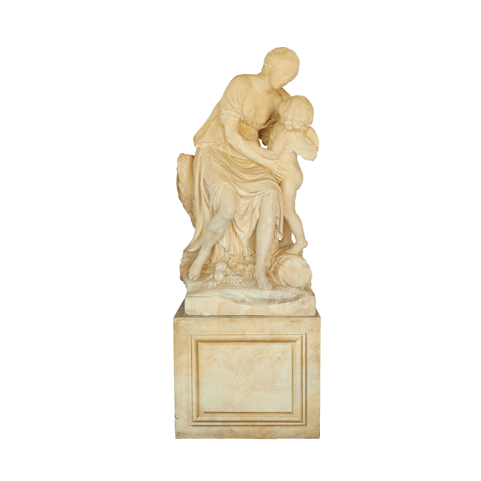 A FRENCH CARVED STONE FIGURAL GROUP: L'AMOUR EMBRASSANT L'AMITIÉJean-Baptiste Pigalle (Fren... (1 of 2)
