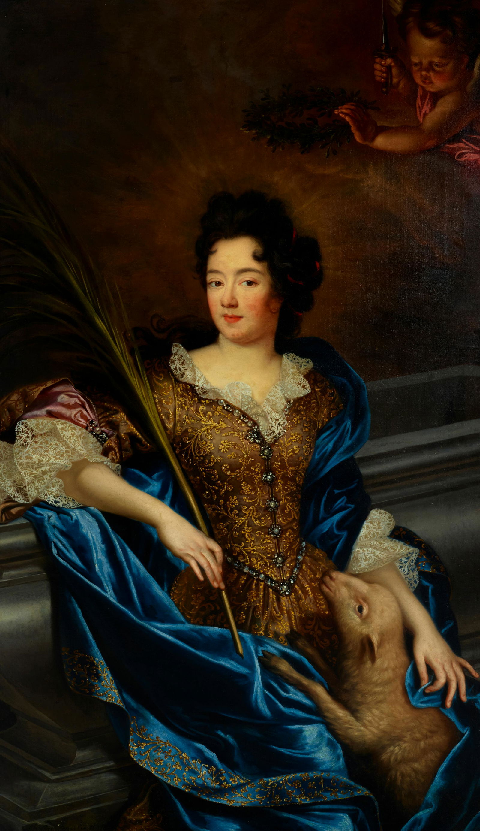 Circle of Pierre Mignard (French, 1612-1695) A portrait of a lady as St. Agnes 61 1/2 x 35 3/4in... (1 of 3)