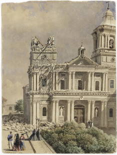 Charles William Andrews (British, circa 1830-1869) Manila Cathedral after the 1863 earthquake, P...: Charles William Andrews (British, circa 1830-1869)Manila Cathedral after the 1863 earthquake, Philippines signed and dated 'C.W.Andrews.1863' (lower left)watercolour 35.8 x 26.2cm (14 1/8 x 10