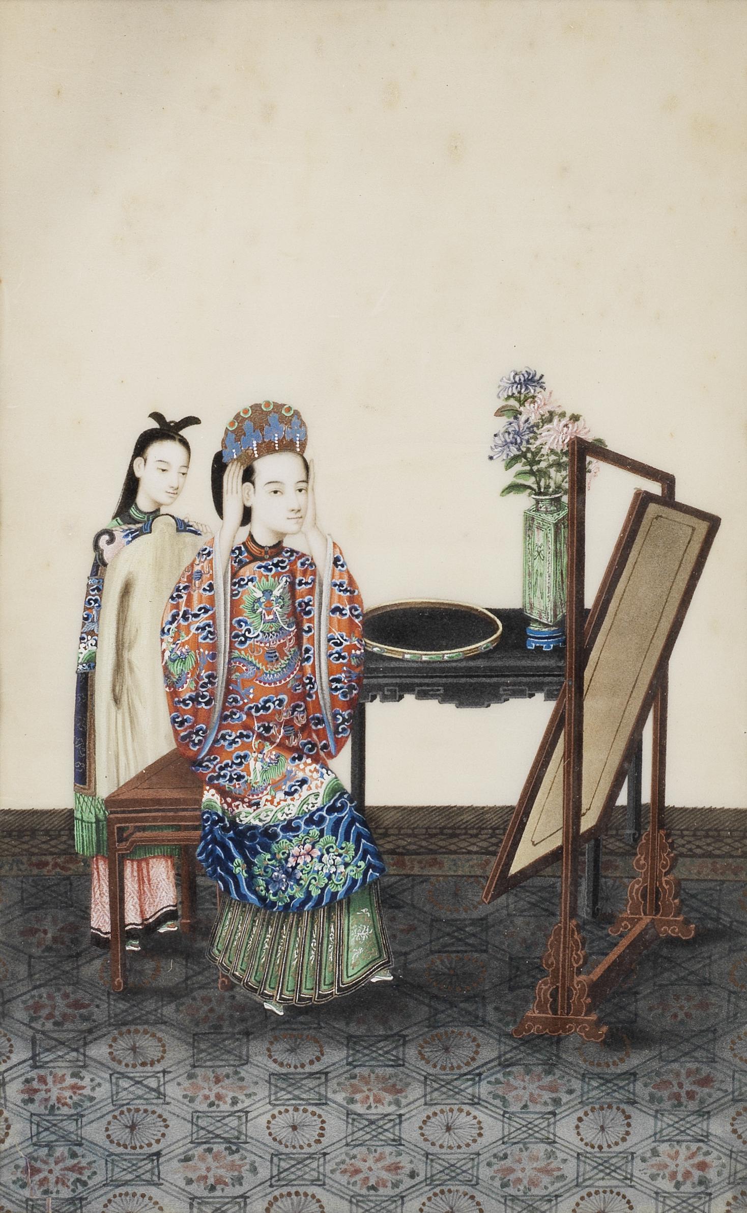 Chinese School, 19th Century Chinese figures in an interior, a pair each 30.5 x 18.4cm (12 x 7 1... (1 of 4)