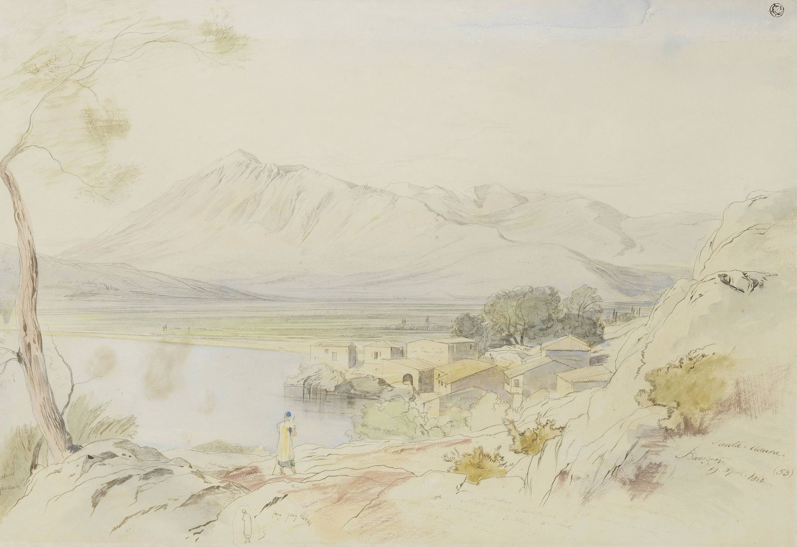 Edward Lear (British, 1812-1888) Santa Maura: Edward Lear (British, 1812-1888) Santa Maura inscribed and dated 'Santa. Maura./Βασιλικῆ/19. April.1863' (lower right), variously annotated throughout, with co
