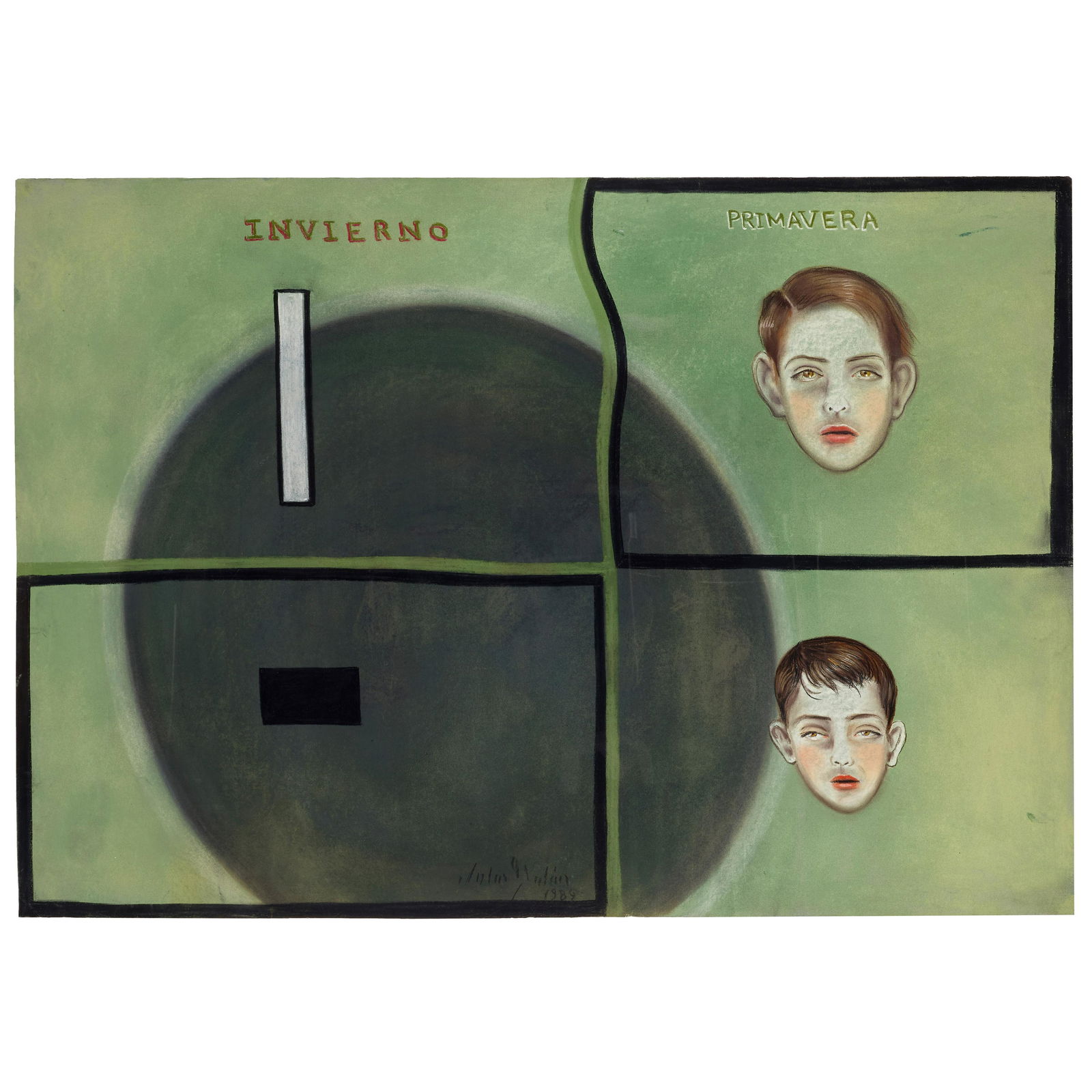 JULIO GALÁN (1958-2006) Lunes y Viernes, 1985: JULIO GALÁN (1958-2006) Lunes y Viernes, 1985 signed and dated 'Julio Galán 1985' (lower center) pastel on paper 27 x 38 1/2 in. 68.6 x 97.8 cm. Footnotes: Provenance Annina No