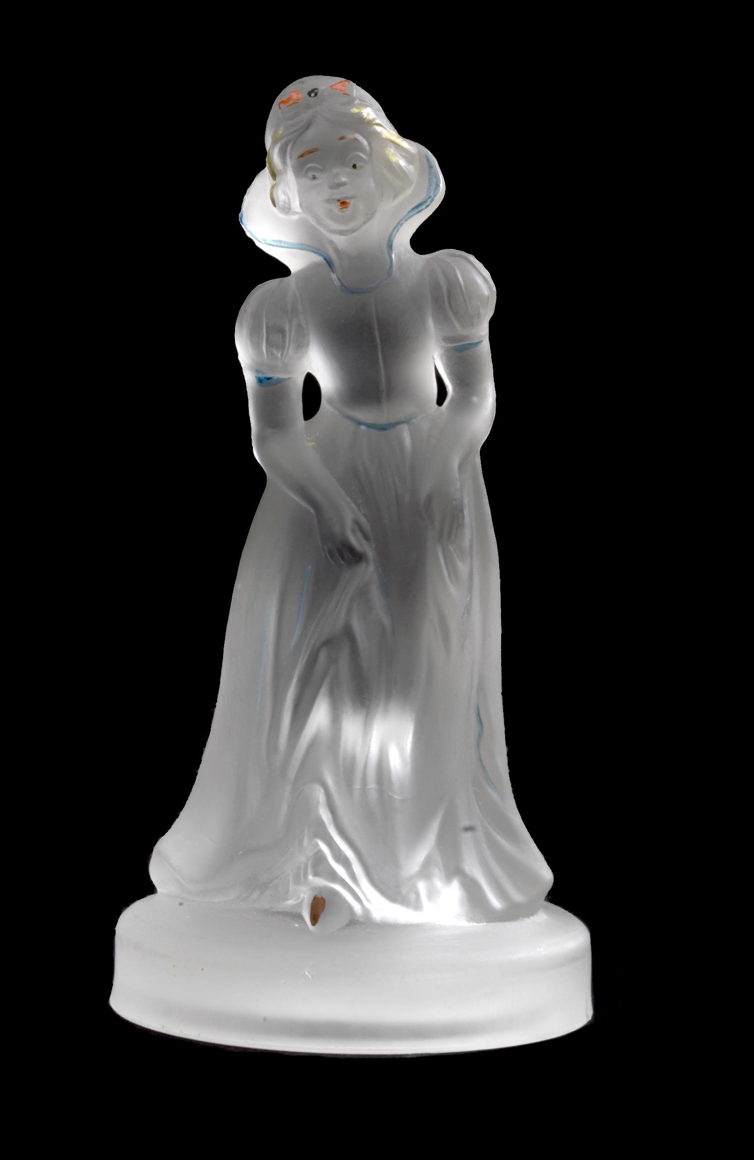 A rare 'Snow White' glass car mascot by the American Cut Crystal Corporation of Italy, post 1945, (1 of 2)