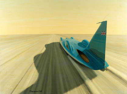 Two Arthur Benjamin paintings (Dutch, 1953-),: Two Arthur Benjamin paintings (Dutch, 1953-), 'Bluebird-Proteus CN7 - Donald Campbell's Land Speed Record 1964', signed and dated '95 by the artist to lower edge, acrylic on canvas, depicting Campbell