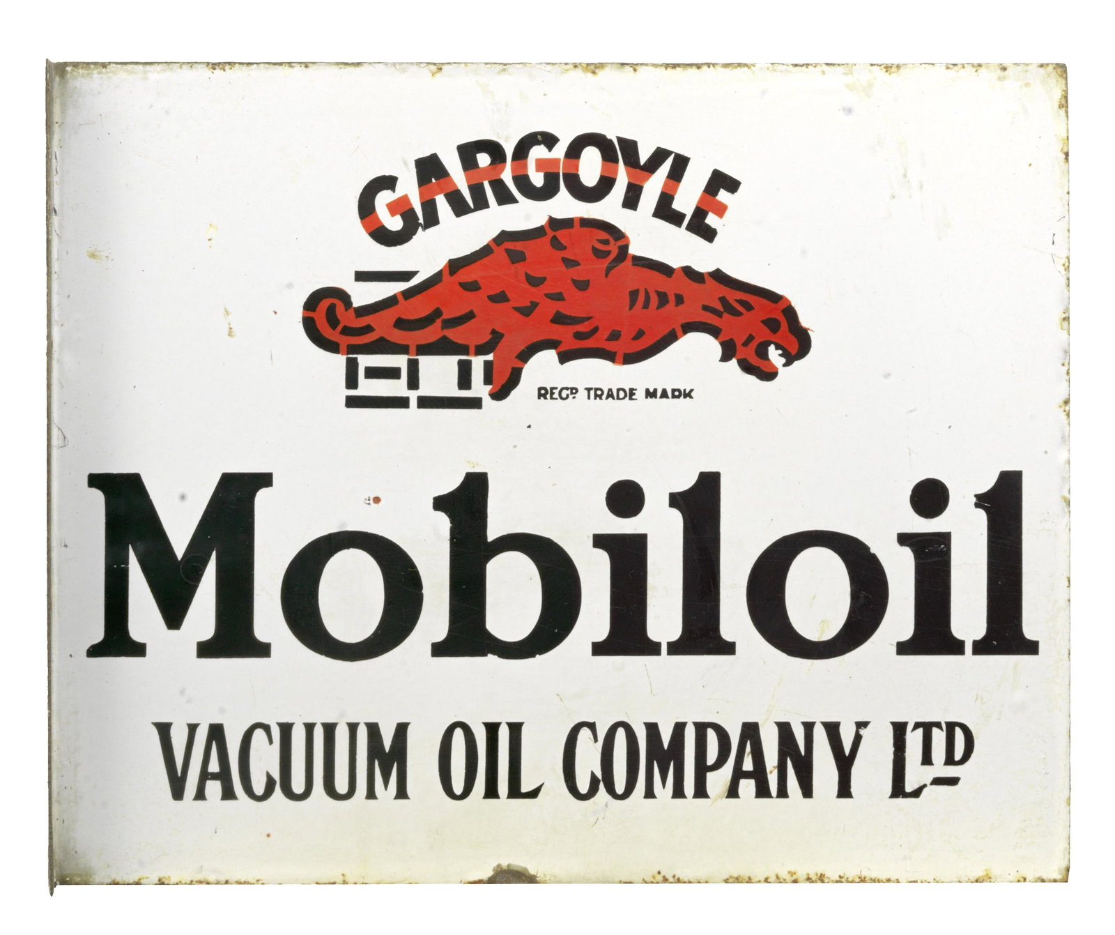 A Gargoyle Mobiloil double-sided flange-mounting enamel sign, (1 of 1)