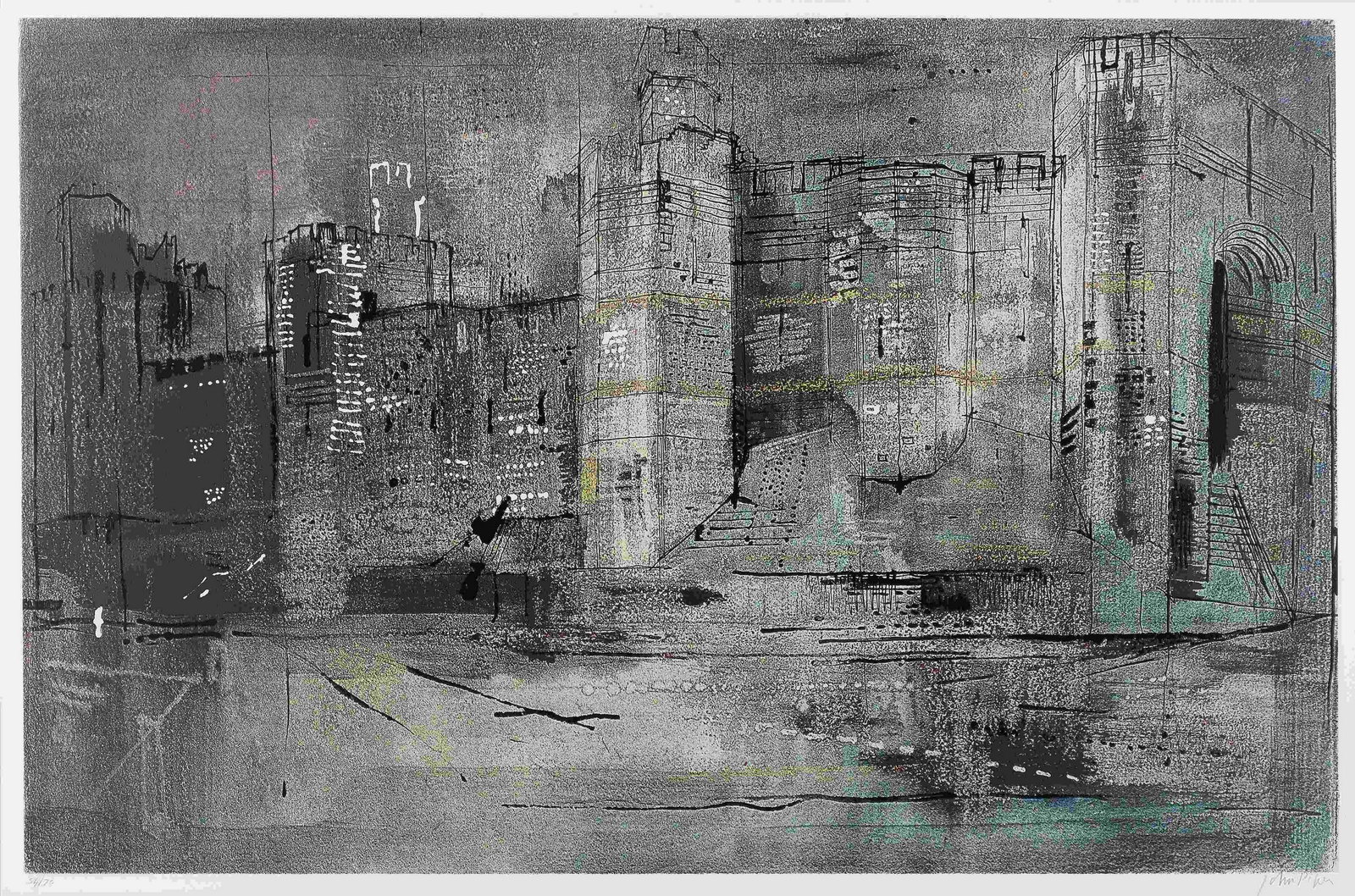 John Piper C.H. (British, 1903-1992) Caernarvon Castle I Screenprint in colours, 1971, on wove, ...: John Piper C.H. (British, 1903-1992) Caernarvon Castle I (Levinson 200) Screenprint in colours, 1971, on wove, signed and numbered 54/70 in pencil, printed by Kelpra Studio, London, published by Marlb