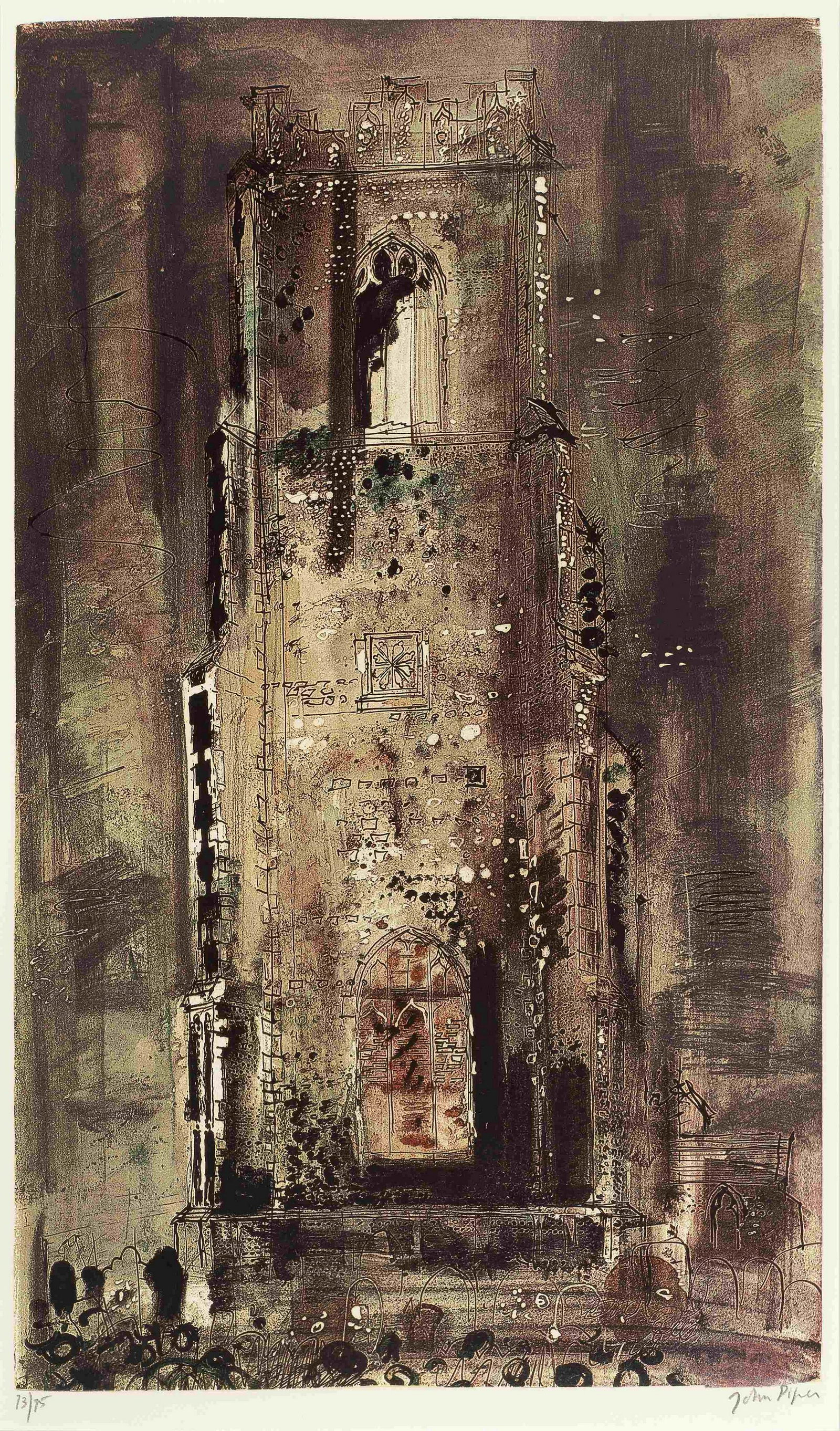 John Piper C.H. (British, 1903-1992) Corton Church, Suffolk Screenprint in colours, 1971, on wo...: John Piper C.H. (British, 1903-1992) Corton Church, Suffolk (Levinson 203) Screenprint in colours, 1971, on wove, signed and numbered 73/75 in pencil, printed by Kelpra Studio, London, published by Ma
