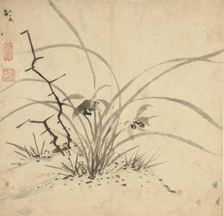 WANG GUXIANG (1501-1568)  Orchids: WANG GUXIANG (1501-1568) Orchids Scroll, mounted for framing, ink on paper, partly legible signature of the artist, two artist's seals reading yushi and Wang Lu zhiyin and one illegible collector's se