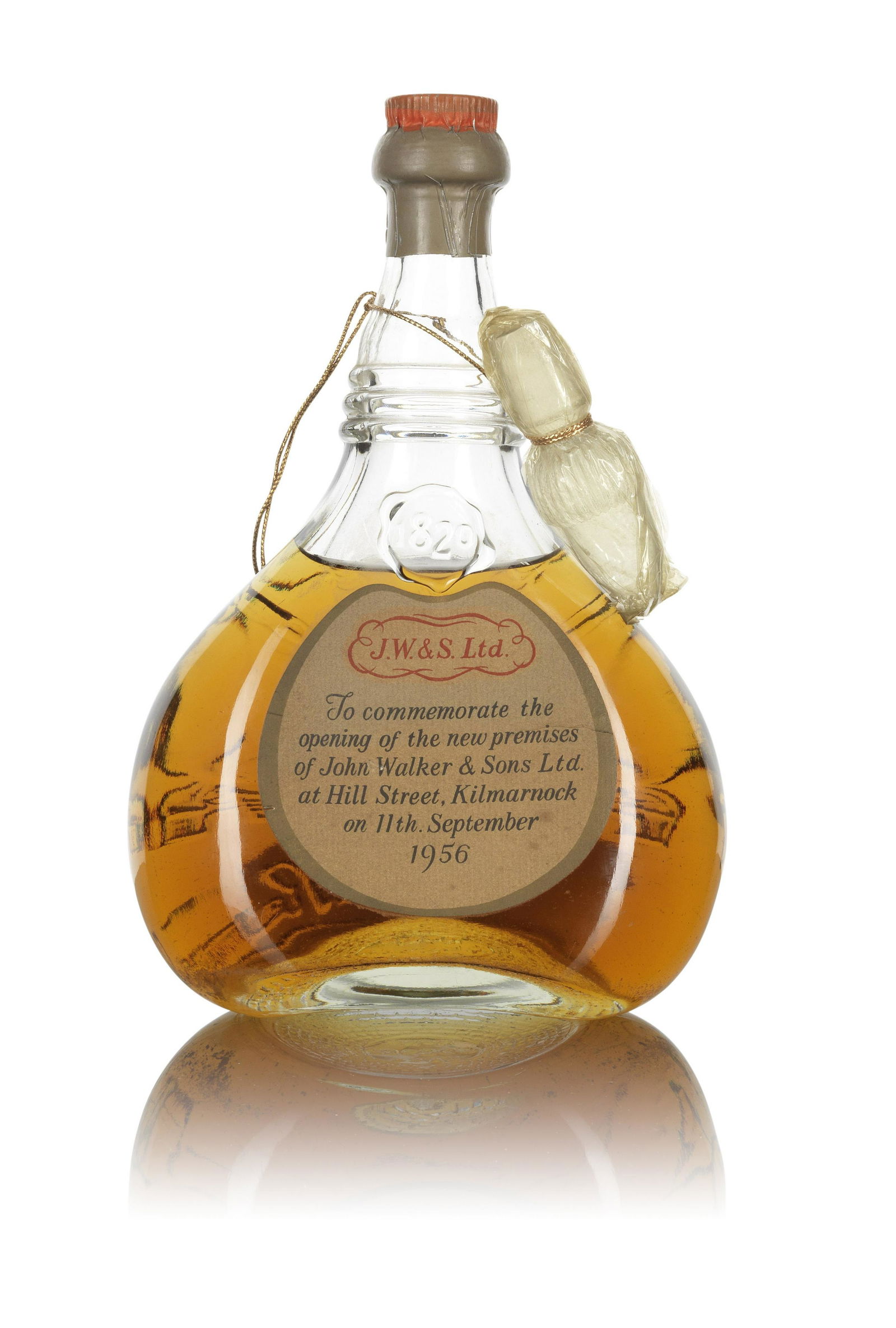 Johnnie Walker Swing - 1956: Johnnie Walker Swing - 1956 J. W. & S. Ltd., bottled to commemorate the opening of the new premises of John Walker & Sons Ltd. at Hill Street, Kilmarnock on 11th September 1956. Stopper cork, lead cap
