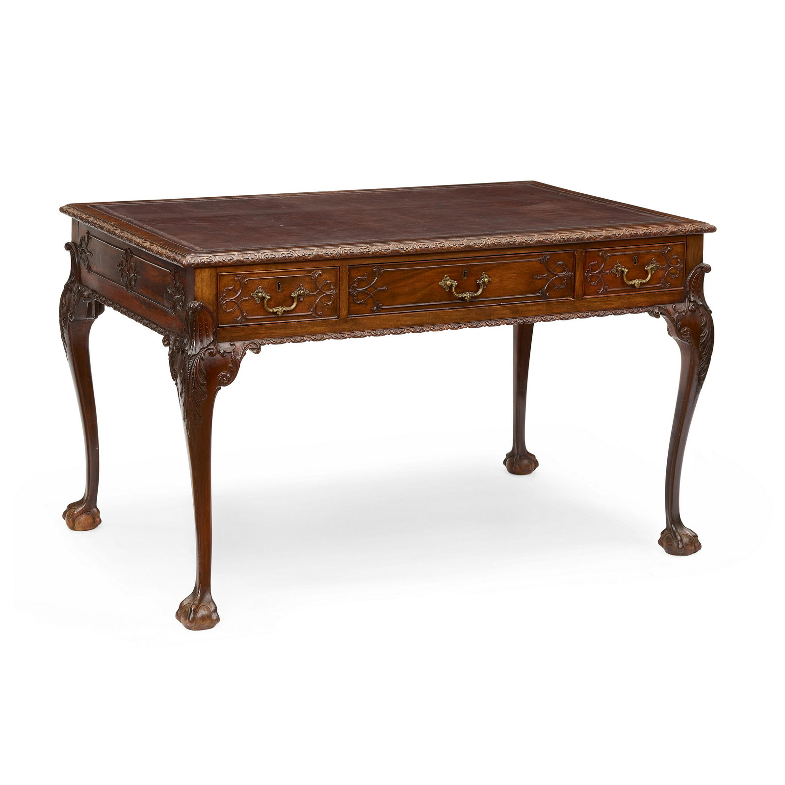 A GEORGE II STYLE CARVED MAHOGANY WRITING TABLEIn the manner of William Harllett, second half 19... (1 of 2)