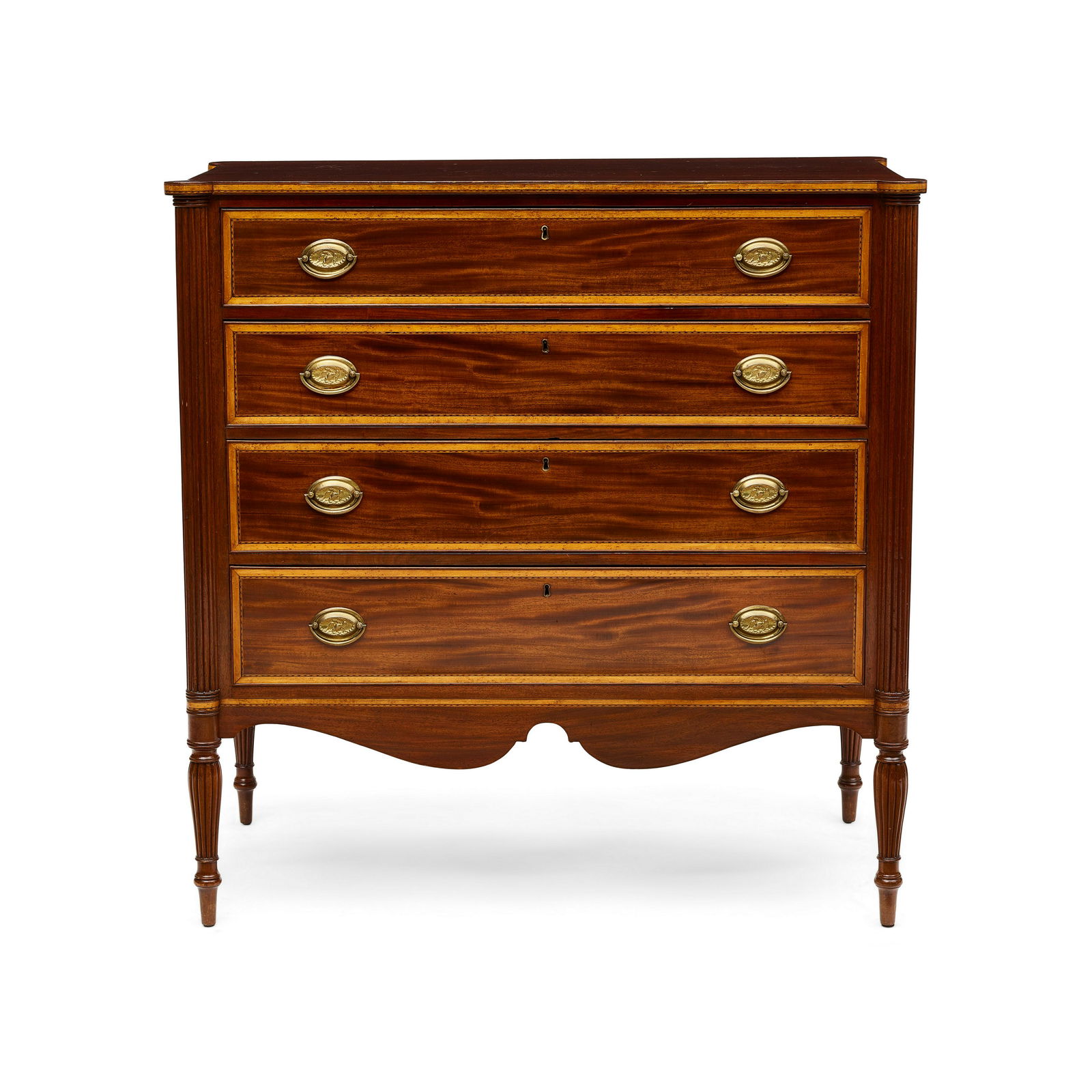 A FEDERAL MAHOGANY INLAID CHESTAttributed to the workshop of John and Thomas Seymour, Boston, Ma... (1 of 2)