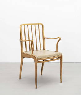 Sir Basil Spence Rare 'Allegro' armchair, designed 1949, produced 1950s: Sir Basil Spence Rare 'Allegro' armchair, designed 1949, produced 1950s Mahogany-laminated wood, Canadian betula-laminated wood, leather upholstery. 86 x 53.5 x 50 cm Manufactured by H. Morris & Co, G