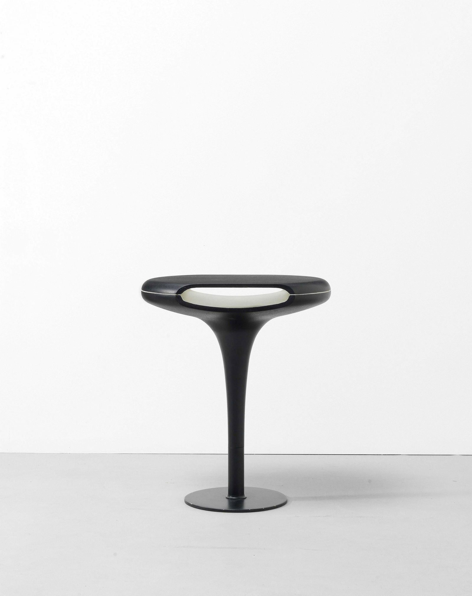 Marc Newson 'Mini Event Horizon' side table, designed 1993: Marc Newson 'Mini Event Horizon' side table, designed 1993 Painted steel, painted wood. 59.3 x 40 x 50 cm Produced by Cappellini, Milan, Italy. Underside of tabletop impressed MINI EVENT HORIZON TABLE