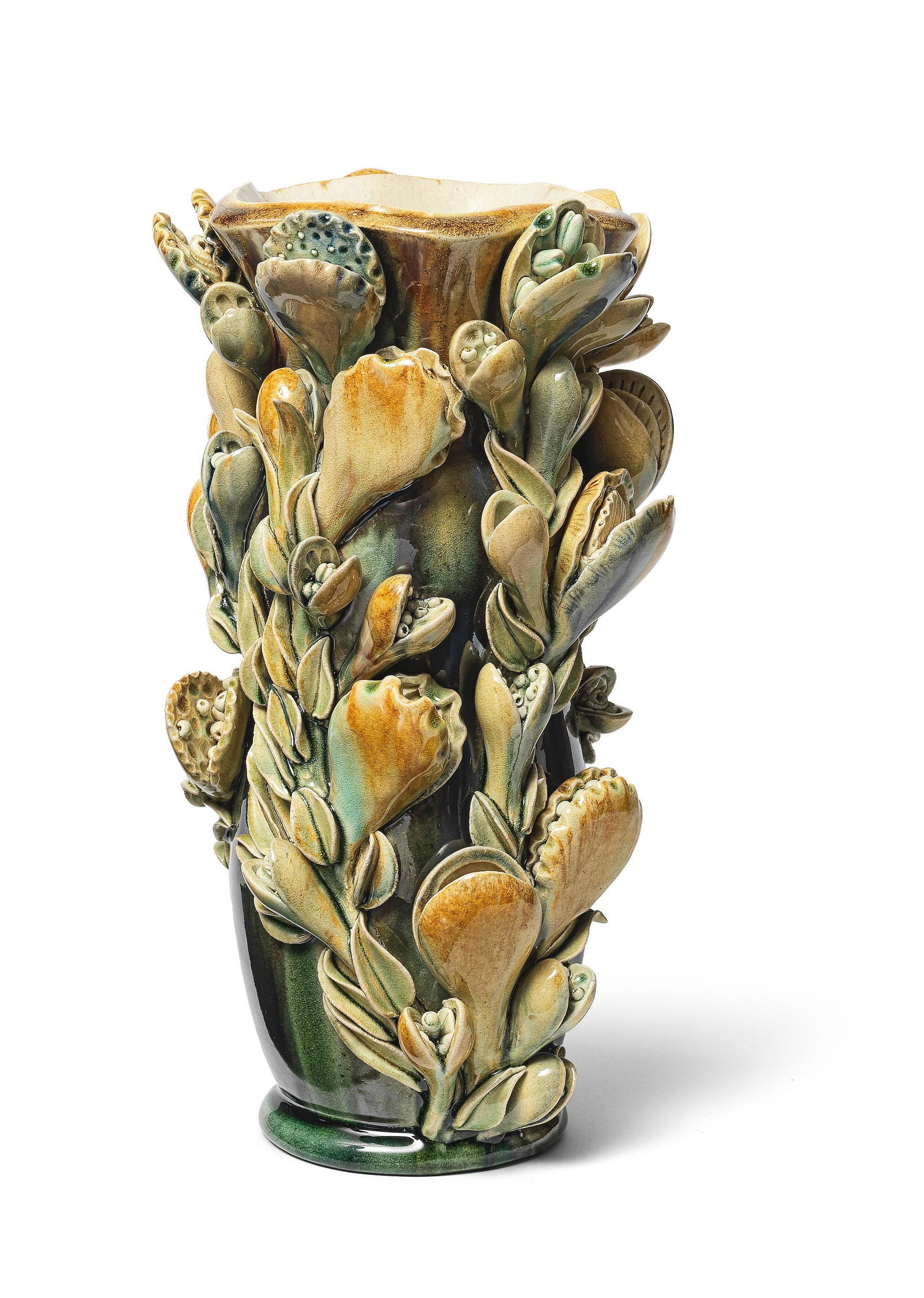 Kate Malone (British, 1959) Wide Mouthed Snap Dragon Vase: Kate Malone (British, 1959) Wide Mouthed Snap Dragon Vase signed and dated 'Kate/Malone/2012' (on the underside) stoneware with green and yellow glazes 30.5 cm. (12 in.) high Footnotes: Provenance The