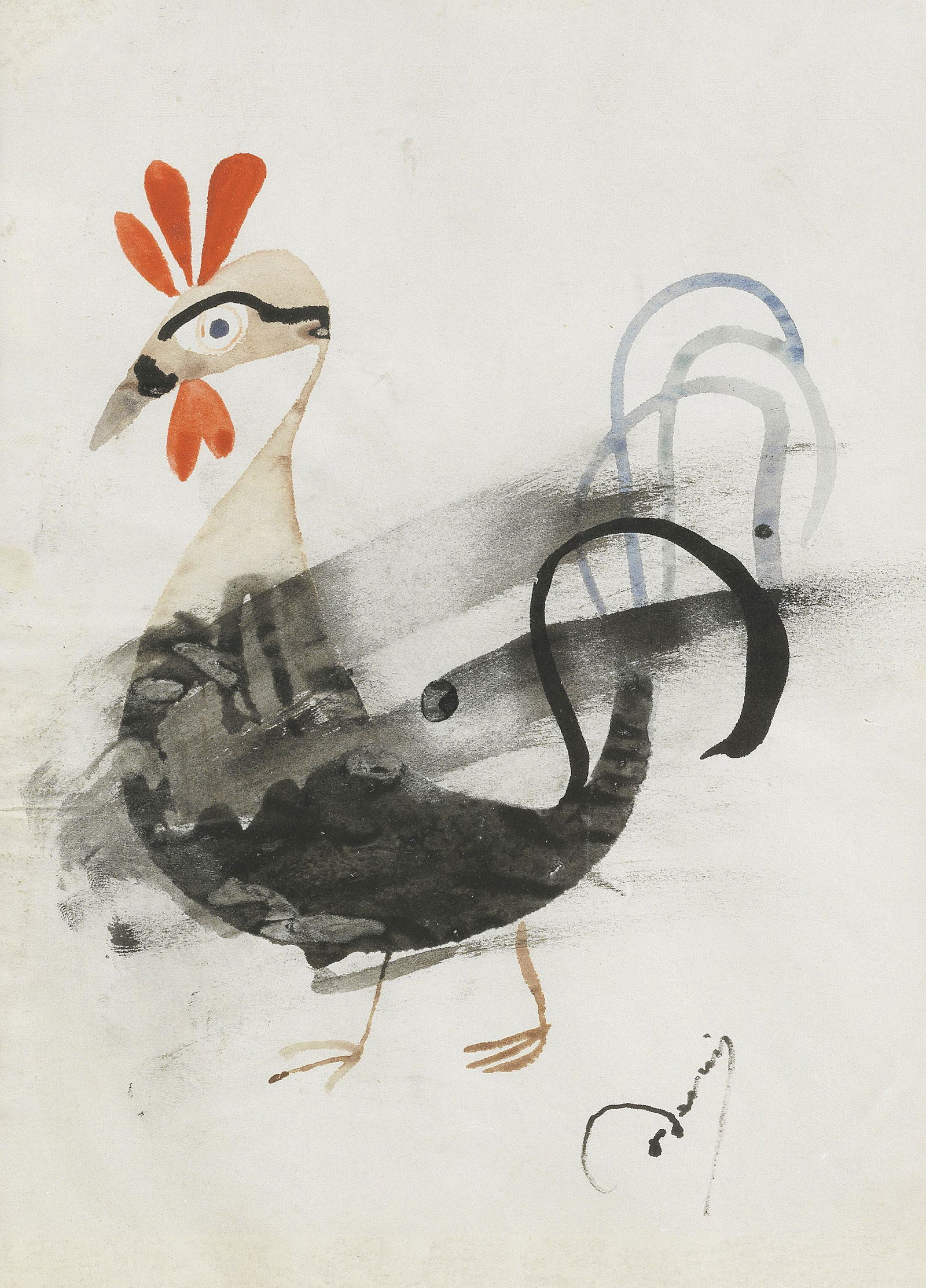 ANDRÉ DERAIN (1880-1954) Le coq (Executed circa 1940s): ANDRÉ DERAIN (1880-1954) Le coq signed 'derain' (lower right) watercolour, brush and India ink on paper 26.9 x 20.8cm (10 9/16 x 8 3/16in). Executed circa 1940s Footnotes:
