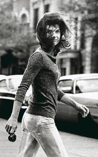 Ron Galella (American, born 1931); Windblown Jackie, New York City;: Ron Galella (American, born 1931)Windblown Jackie, New York City, 1971Gelatin silver print, signed and stamped on the verso. 40 x 25in (101.6 x 63.5cm)sheet 40 x 30in (101.6 x 76.2cm)