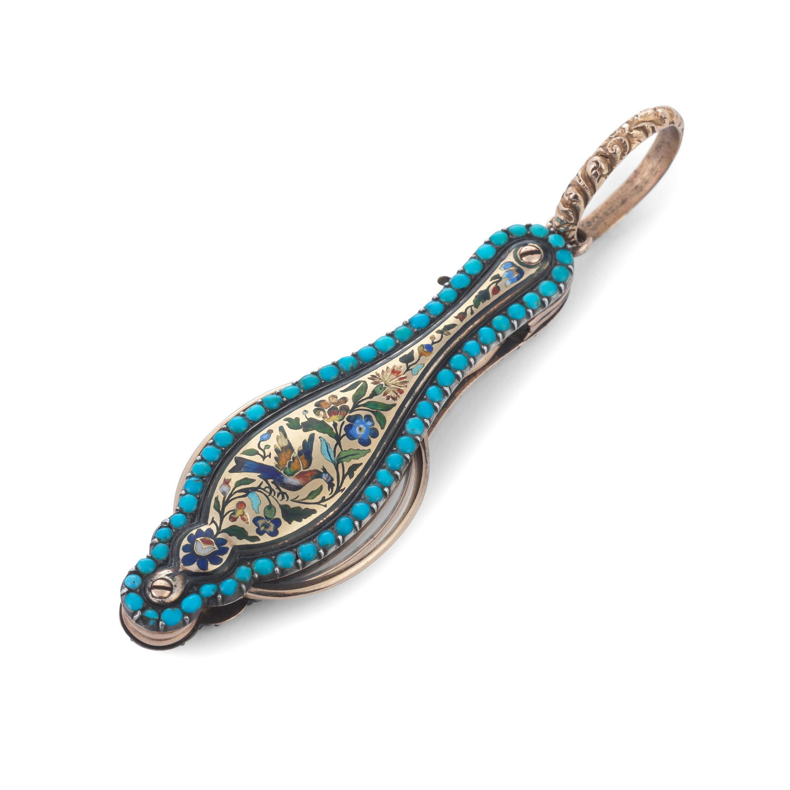 A 19th century Austrian gold and enamelled and turquoise set lorgnettes marked with A for Vienna (1 of 2)