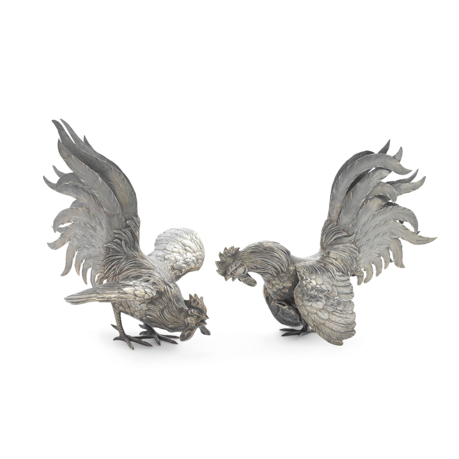 A pair of German silver table ornaments modelled as Cockerels incuse stamped Palotti, also cresc... (1 of 1)