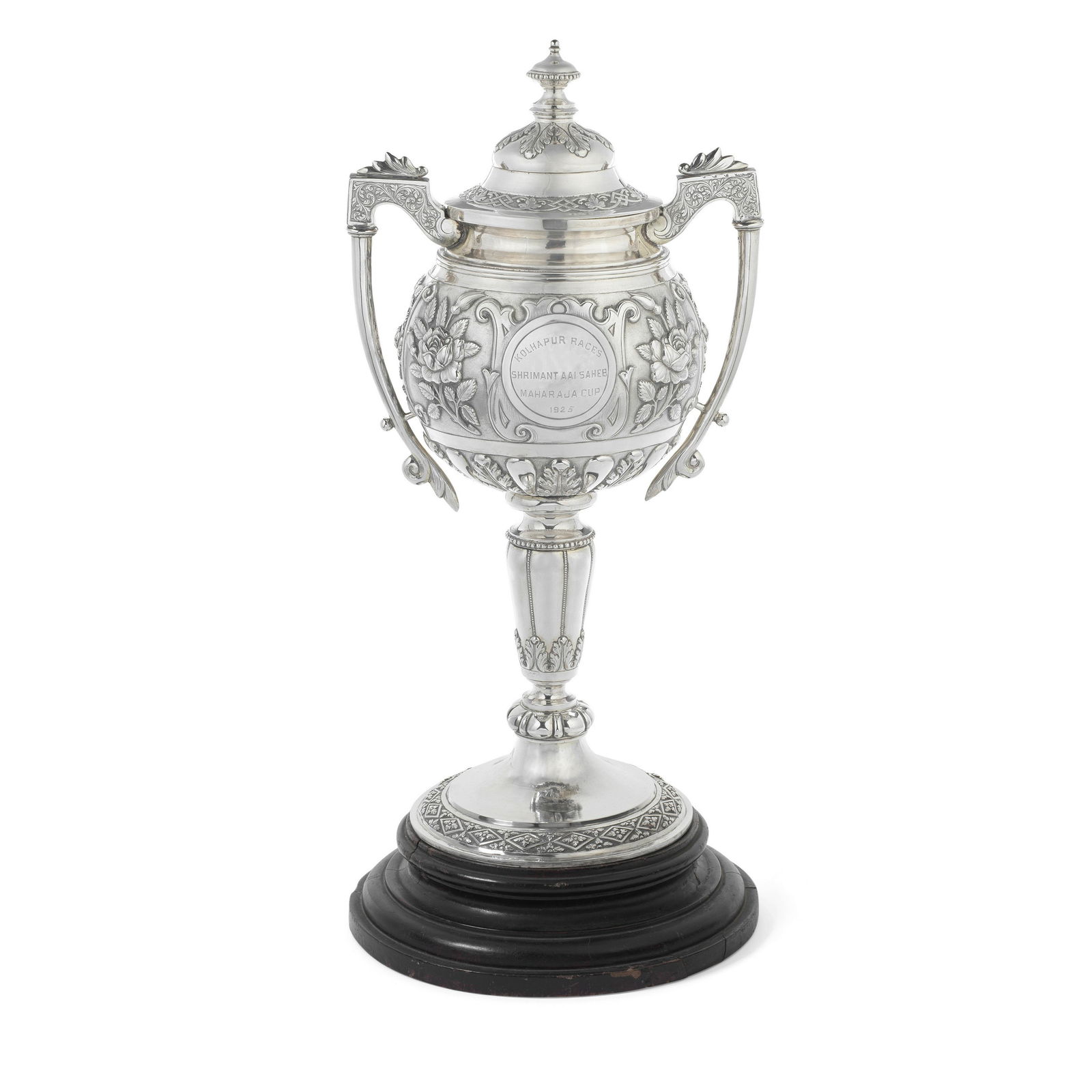 A large silver two-handle racing trophy cup and cover unmarked, probably Indian, circa 1925 (1 of 1)