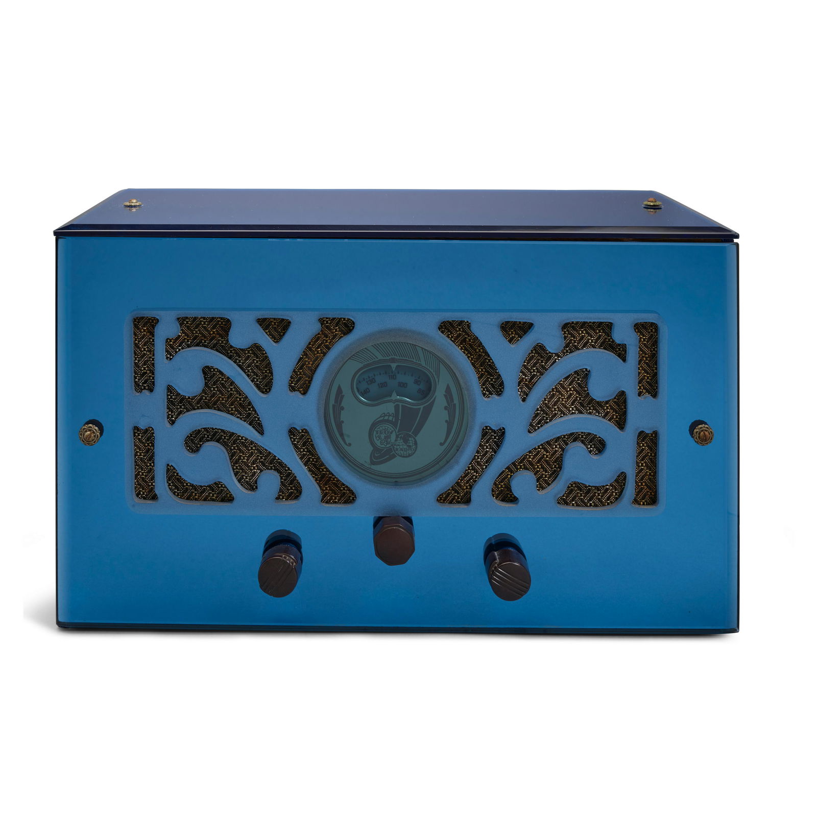 TROY Blue Radio circa 1936mirrored and frosted glassheight 8 1/4in (21cm); width 13 3/4in (35cm)... (1 of 6)